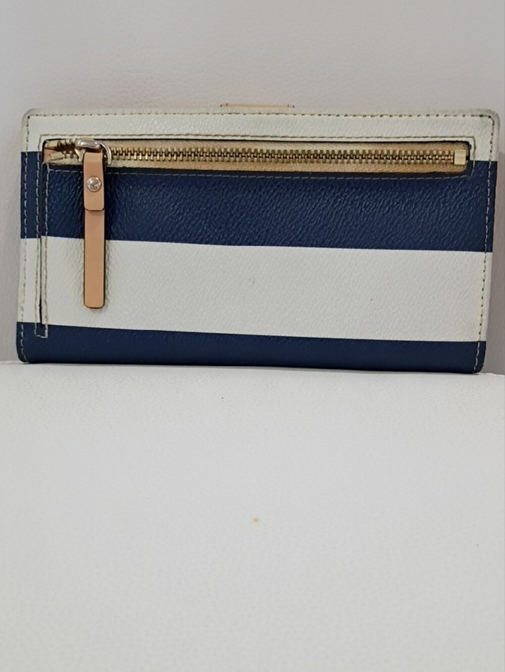 kate spade Pebbled Leather Navy and White Striped Continental Wallet - Picture 3 of 13